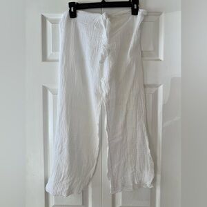 Elan USA white, wide-leg pants, crinkled cotton/ linen trousers